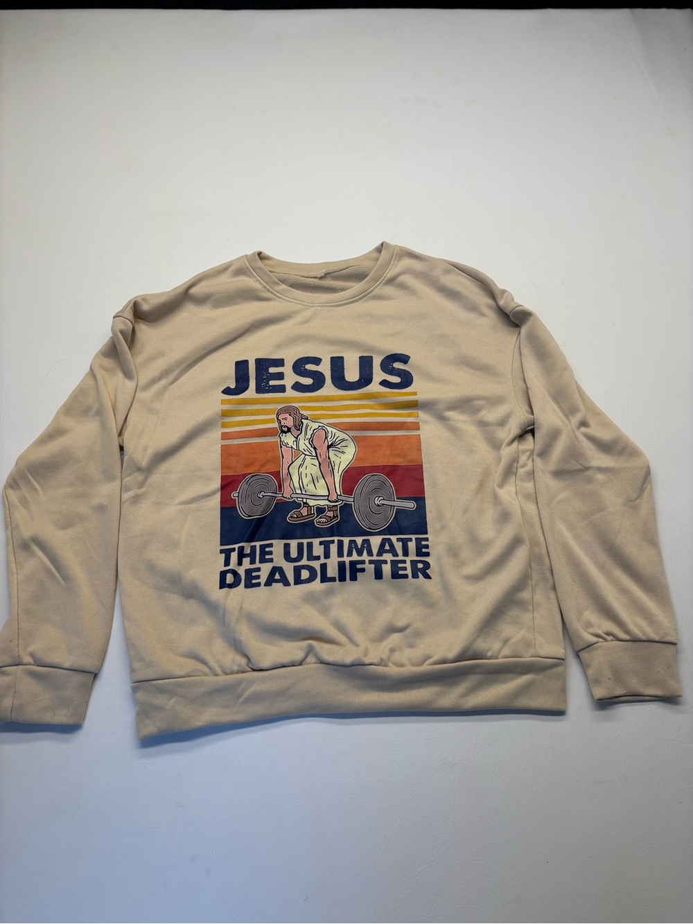Jesus The Ultimate Deadlifter Graphic Sweatshirt - Beige Woman’s L